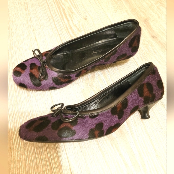Jhay | Calf Hair | Leopard Print | Purple/Black/Brown | Kitten Heel | Size 6 - Picture 6 of 13